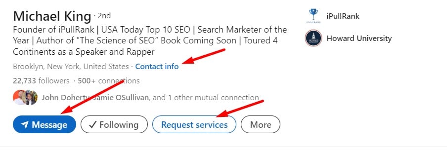 Example of ways to contact you on LinkedIn