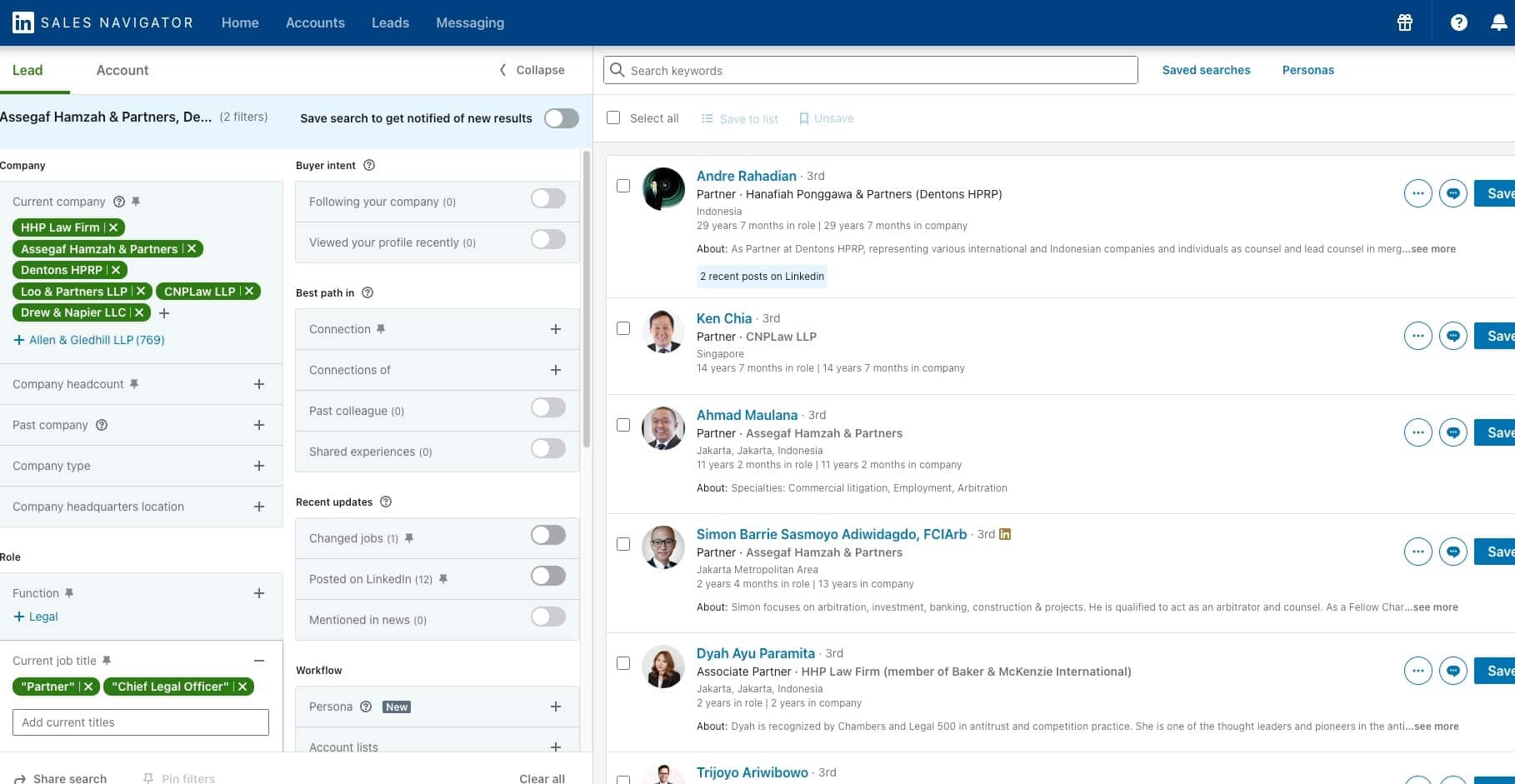 Screenshot of LinkedIn Sales Navigator