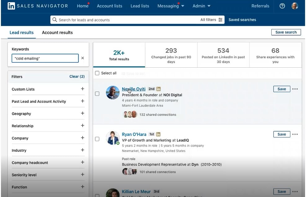 LinkedIn Sales Navigator filter examples