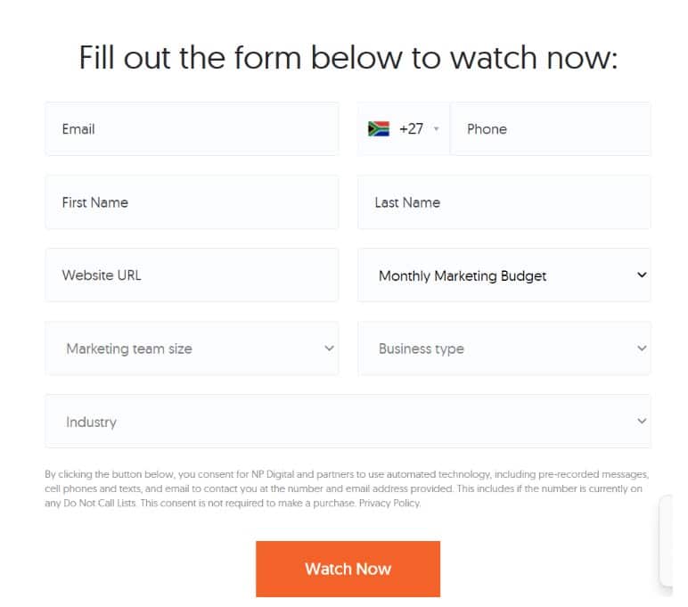 Live webinar capture form example