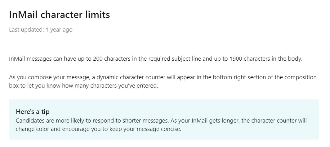 InMail character limit