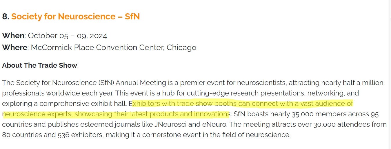 Neuroscience trade show, showcase expertise