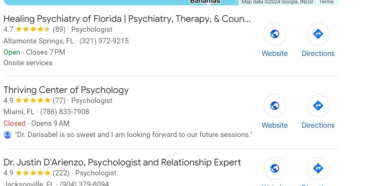 Example of psychologist reviews