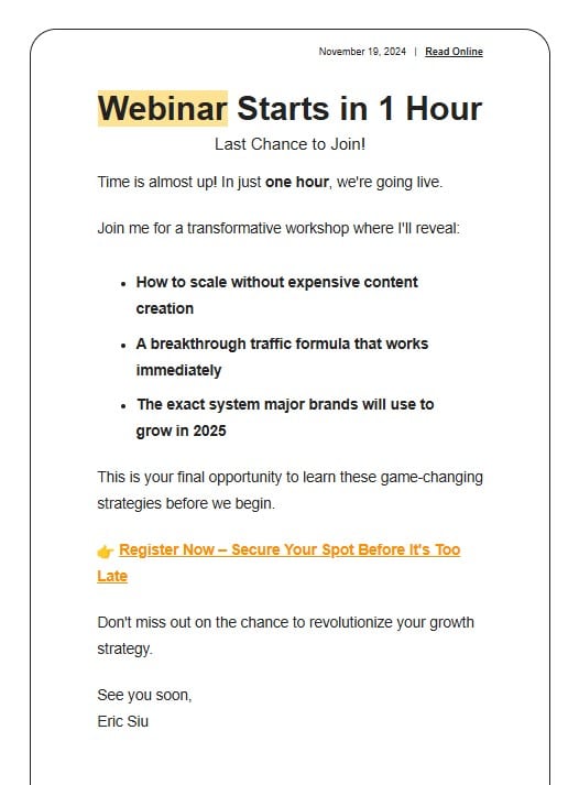 Webinar example email