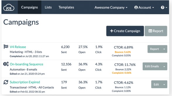 Bigmailer interface example