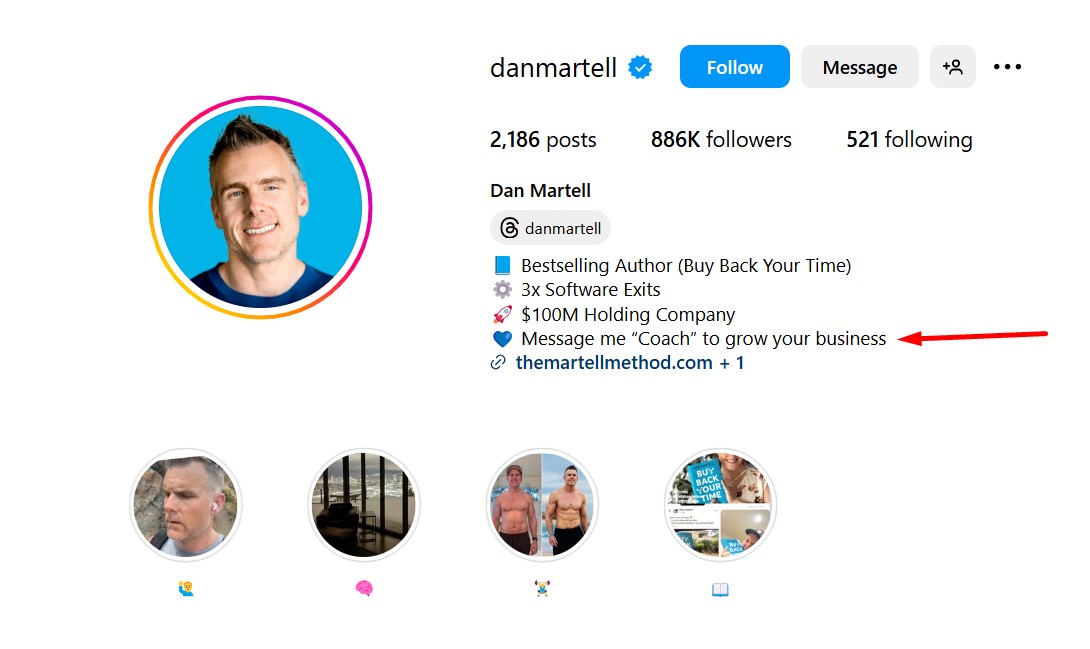 Dan Martell Instagram page example