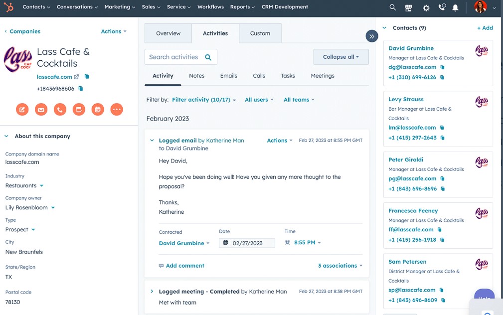 Hubspot interface example