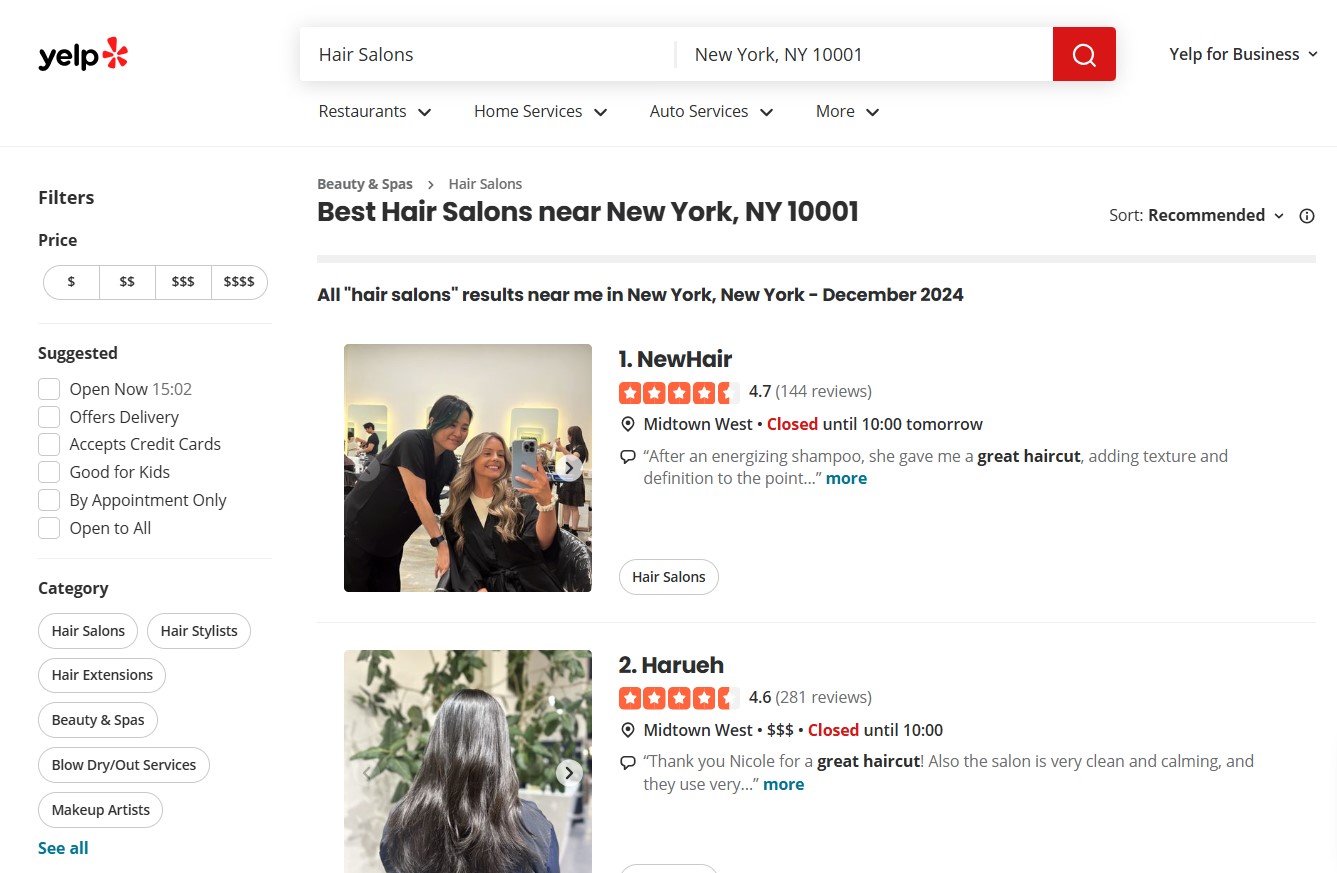 Using Yelp filters for lead generation